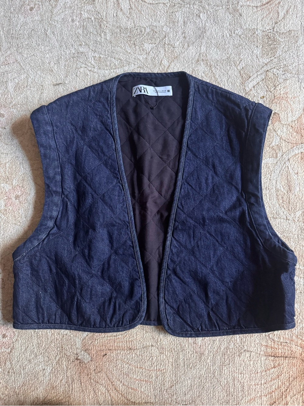 ZARA Indigo Denim Dark Blue Quilted Vest